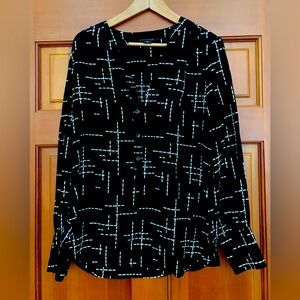 Pendleton 100% Silk Blouse Women Sz 8 Jamison Square Black & White Washable